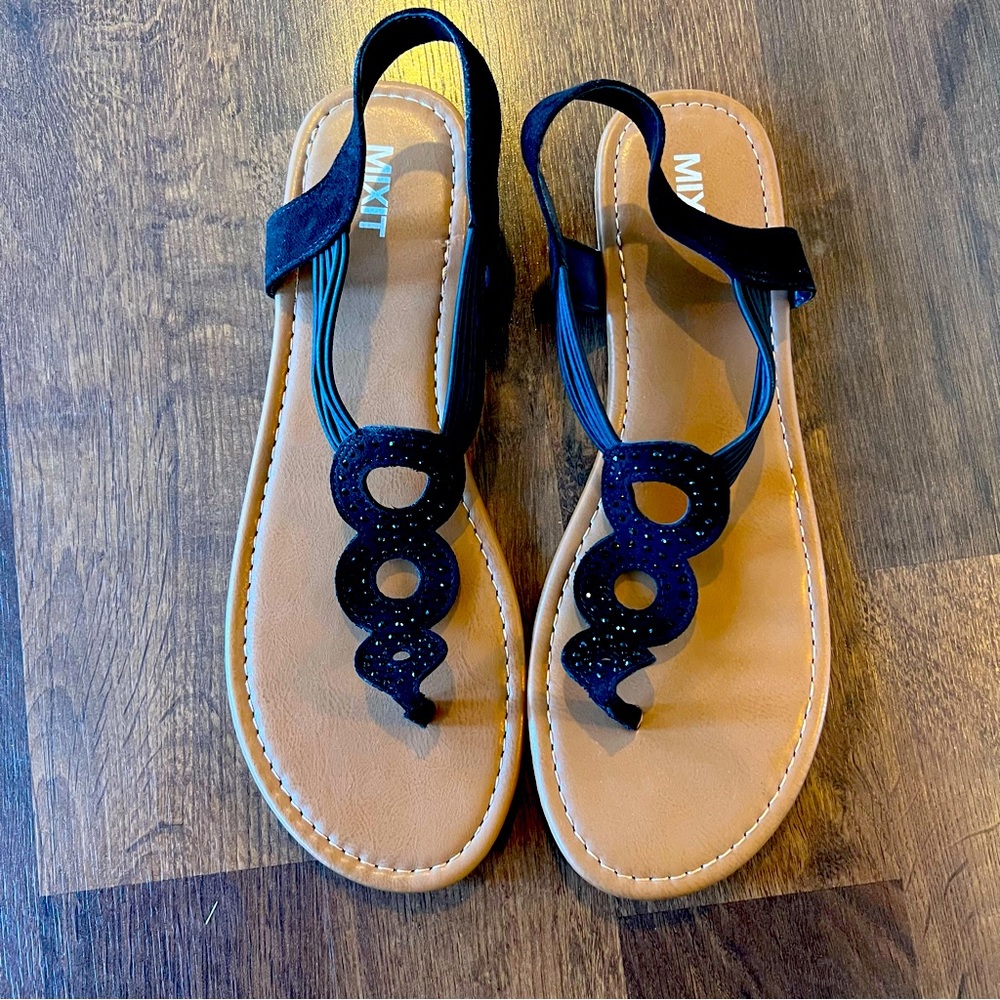 Black rhinestone Sandals size 10 New